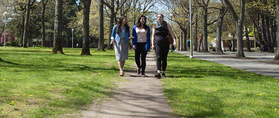Students walking across campus