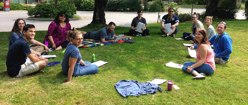 Students studying on the UVic campus