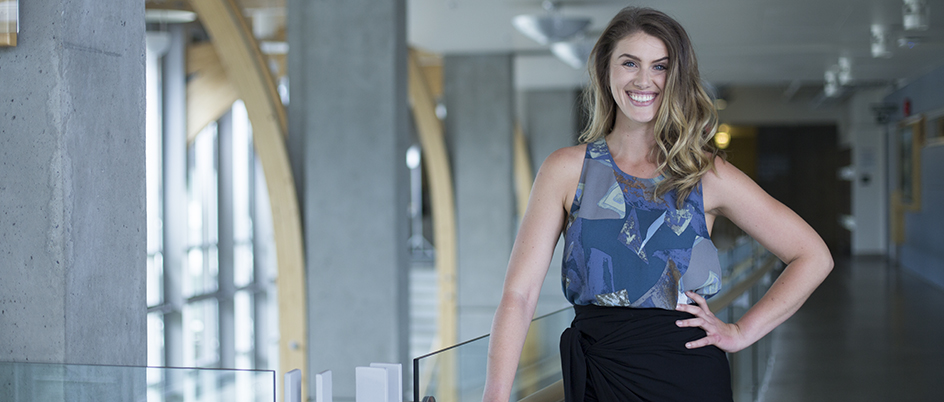 Student Mary Sandwith in a UVic building