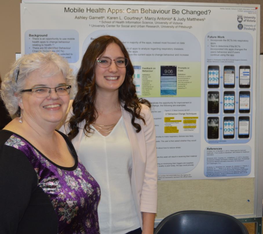 Dr. Karen Courtney mentored Ashley Garnett, a 4th year HINF student on Mobile Health App Research