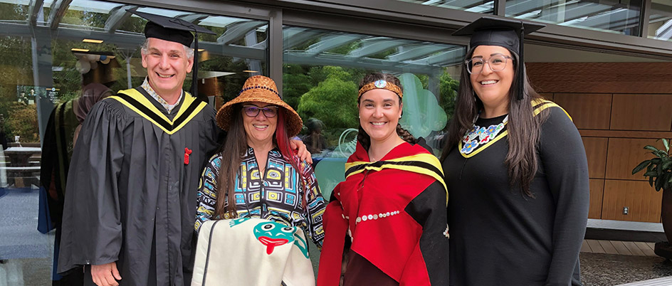 Dr. Robina Thomas, VP Indigenous, and MSWI almuni, Bart Knudsgaard, Tanille Johnston and Alysha Brown
