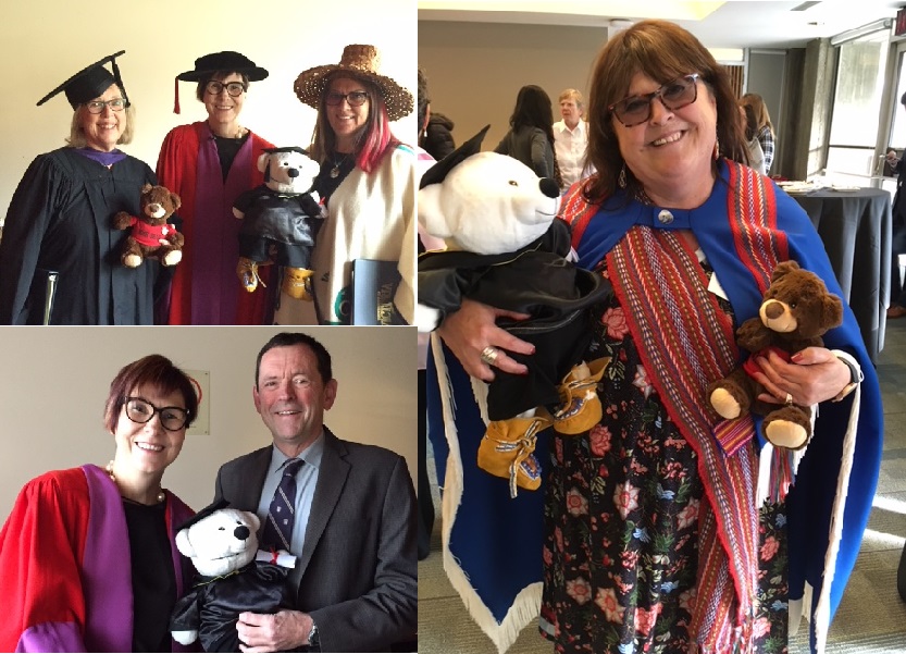 Collage of community and university members with Spirit Bear