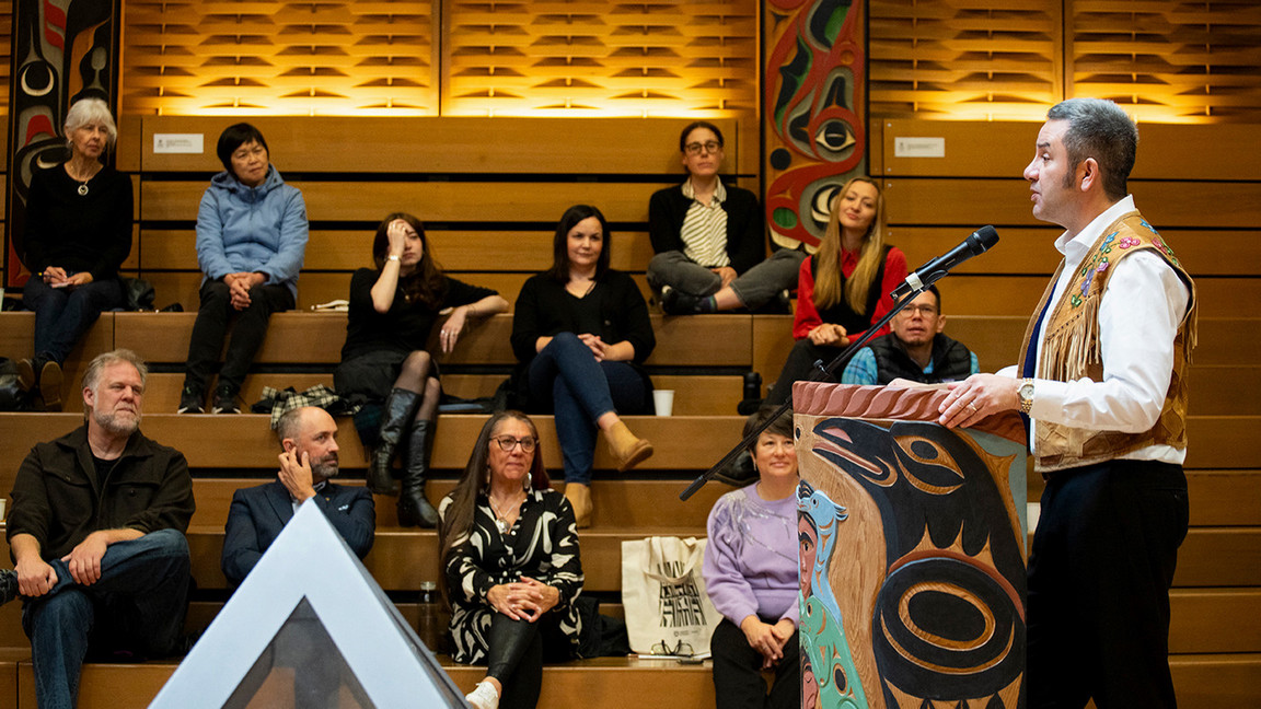 Richard Van Camp is welcomed as the inaugural Indigenous Storyteller-in-Residence at a ceremony in December 2024.