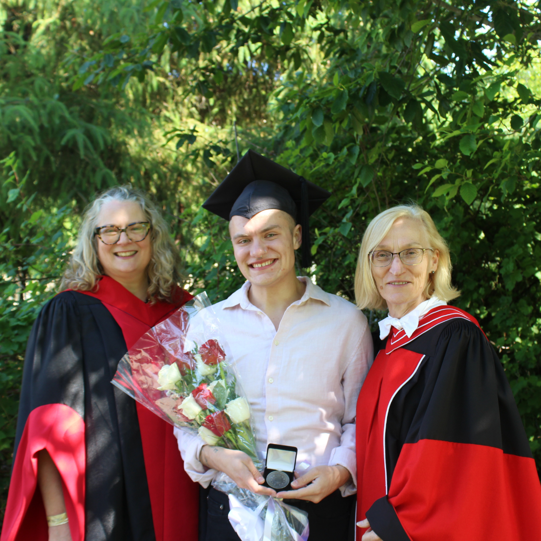 Joe Diemer, Lieutenant-Governor’s Silver Medal, with Dr. Alison Chapman and Dr. Lisa Surridge