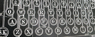 Close-up of a typewriter poster