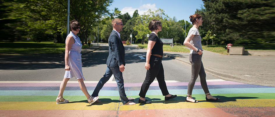 GERU faculty, staff and student at the rainbow crosswalk