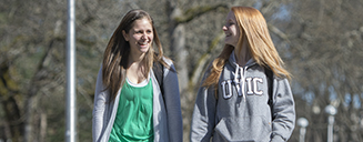 Students walking across campus