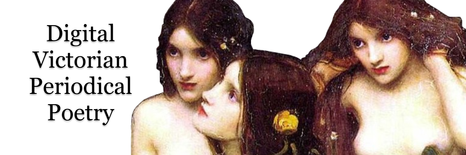 Card with text reading Digital Victorian Periodical Poetry on the left and a painting of three white women on the right