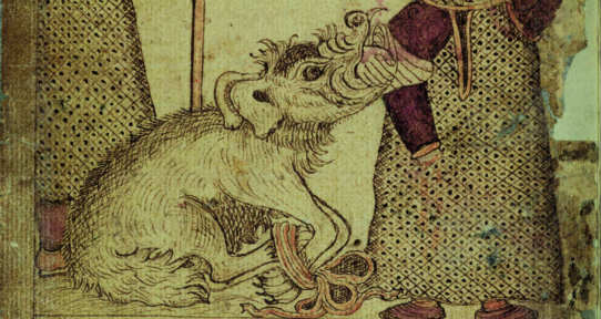 The wolf Fenrir with Tyr's severed hand in his mouth