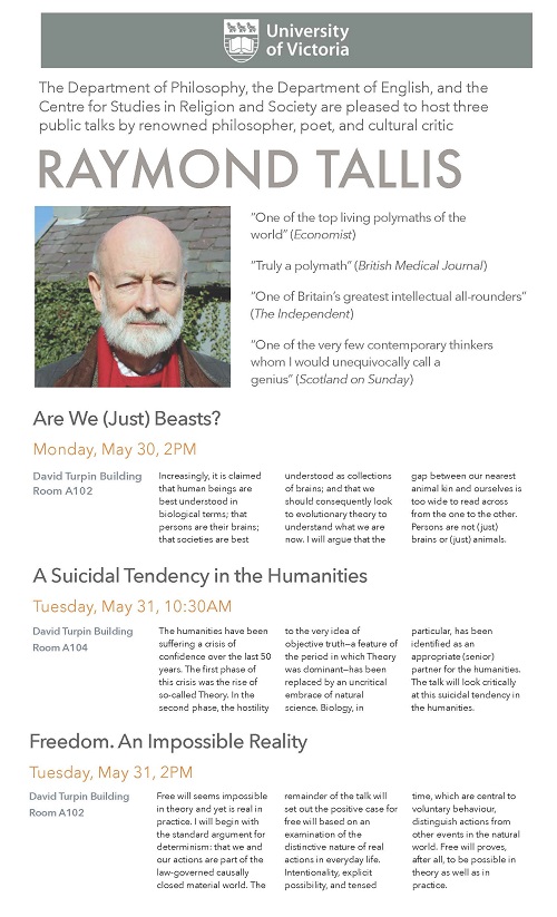 Prof. Raymond Tallis Public Lectures