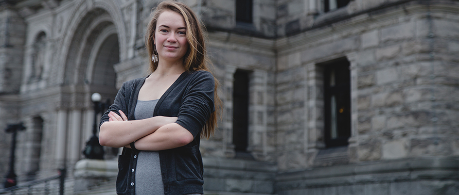 Undergraduate student Zoé Duhaime at the BC Legislature Buildings