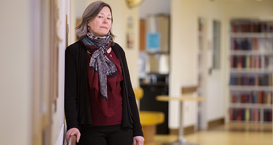 Denise Cloutier in a hospital hallway