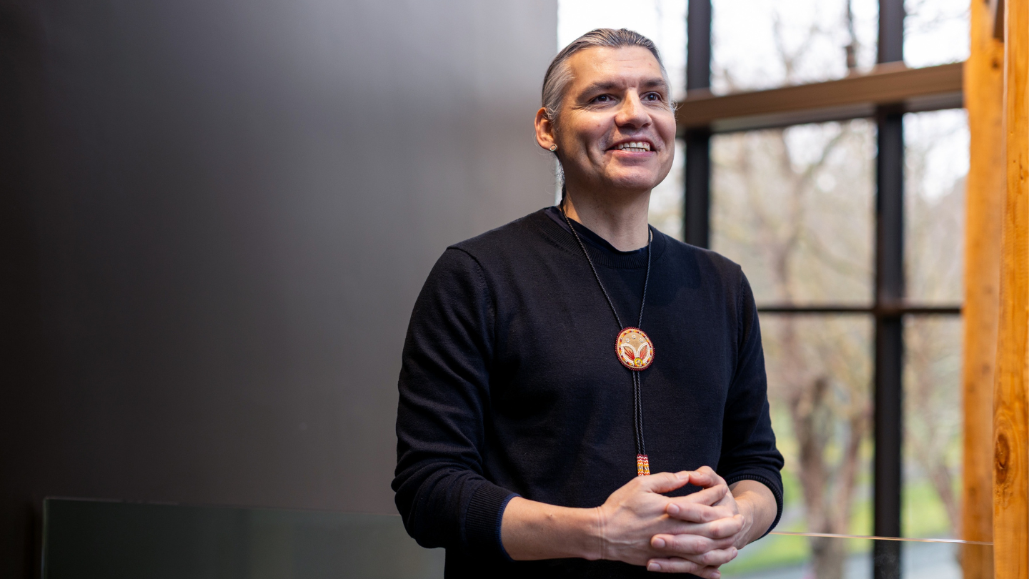 Dr. Darcy Lindberg in the new Indigenous Law wing