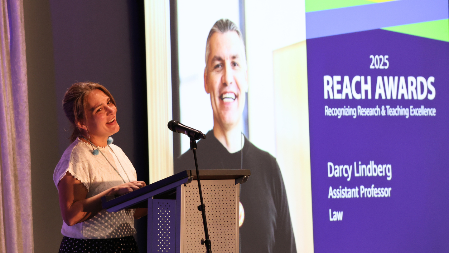 Ruth Young talking on stage about Darcy Lindberg