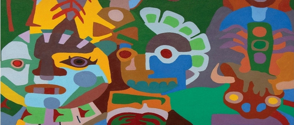 Detail of Robert Burke's painting Spirit Mask (2003).