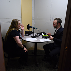 Two people conducting an interview