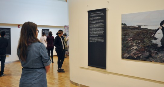 students viewing an exhibition