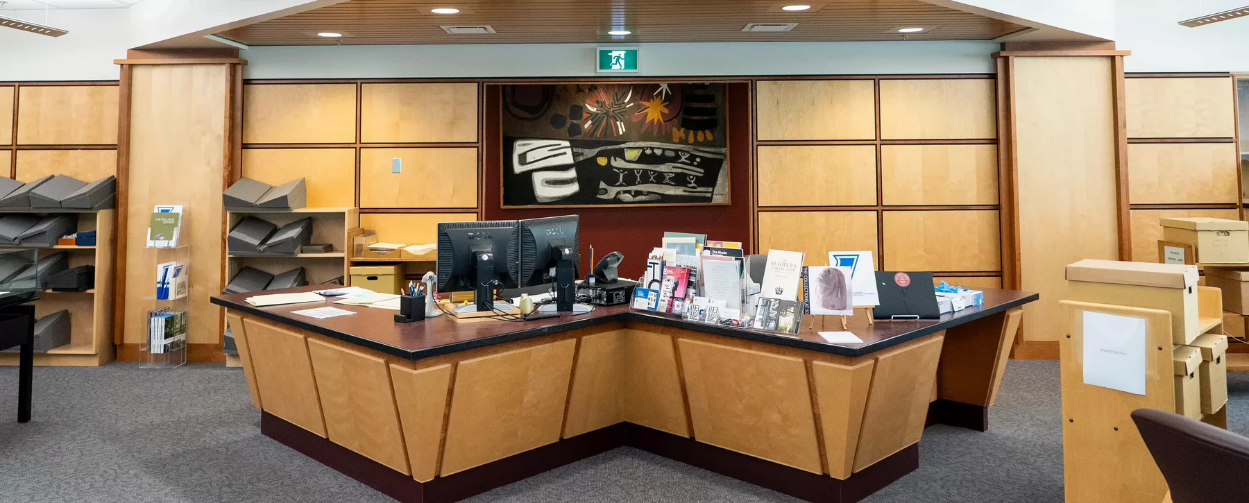 The desk of the Special Collections & University Archives reading room