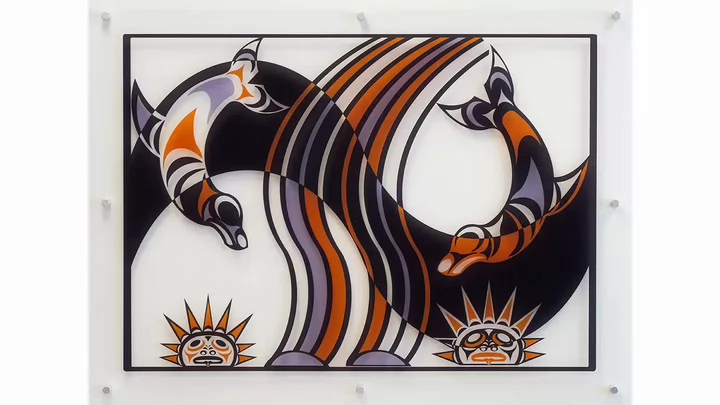Colourful vinyl artwork depicting seals
