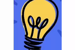 A yellow lighht bulb graphic on a purple background