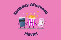 An illustrated fountain cup, popcorn bucket, and movie ticket hold hands and smile.