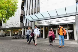 A group of students leaving the library