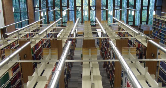 An overhead view of the stacks - there are over 180,000 volumes in the library.