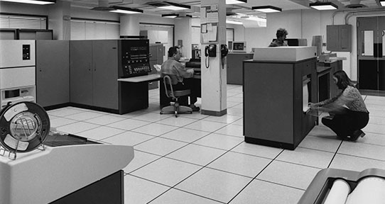 Staff working in the university's computer centre.