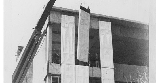 Panels on the front of the library designed by George Norris