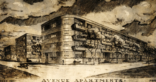 Avenue Apartments Drawing (1931) from the Laszlo Hudec Fonds (SC132), Accession 1996-022, Box 2 