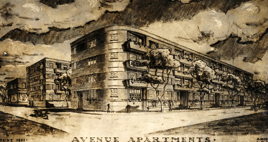 Avenue Apartments Drawing (1931) from the Laszlo Hudec Fonds (SC132), Accession 1996-022, Box 2