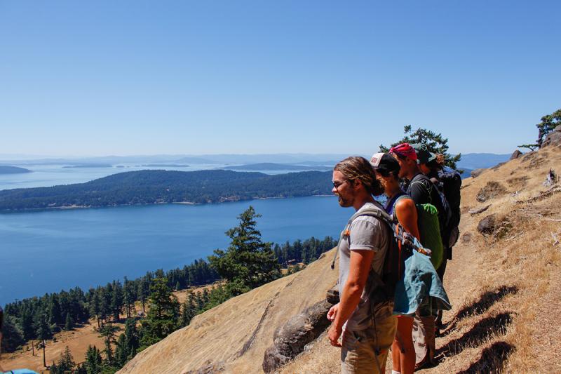 Students on Saturna Island looking toward the ocean