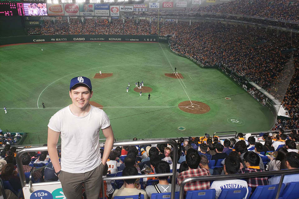 UVic business student Liam Moore was on co-op term when he took in a baseball game in Tokyo, Japan. 