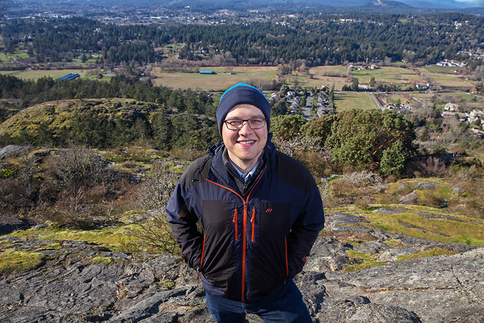 Kevin Palmer-Wilson, UVic PhD student, on Mt. Tolmie