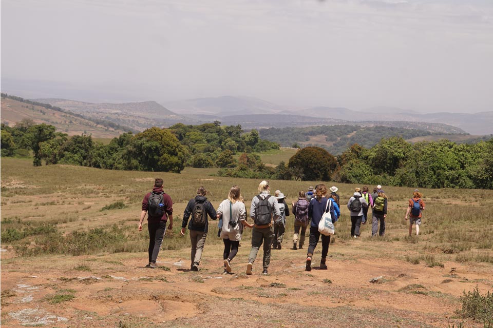 Students hiking in Tanzania