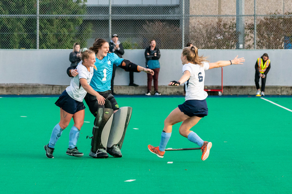 Players run to greet each other in celebration