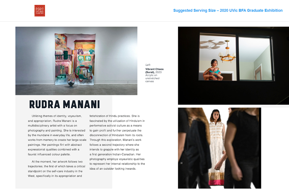 screenshot of the online 2020 UVic Fine Arts Graduate Exhibit