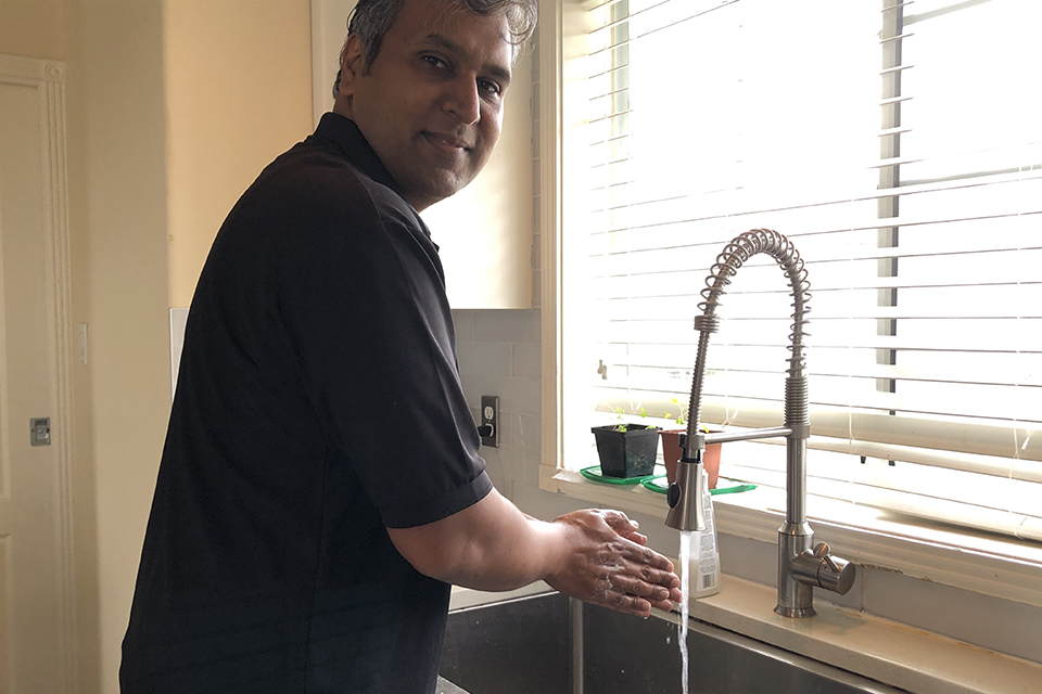 Rishi Gupta, washing his hands