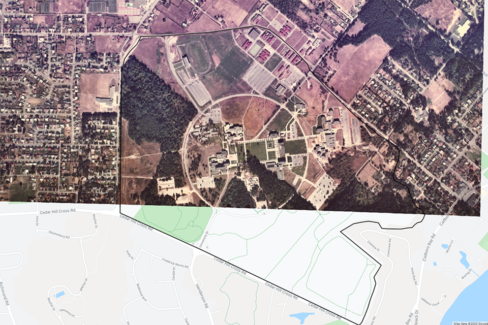 Google Earth Engine showing a historical map of UVic