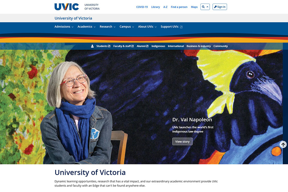 UVic's new website home page