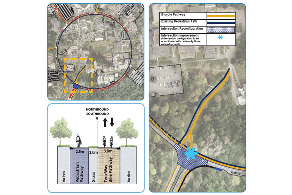 Map showing the new university drive bike pathway