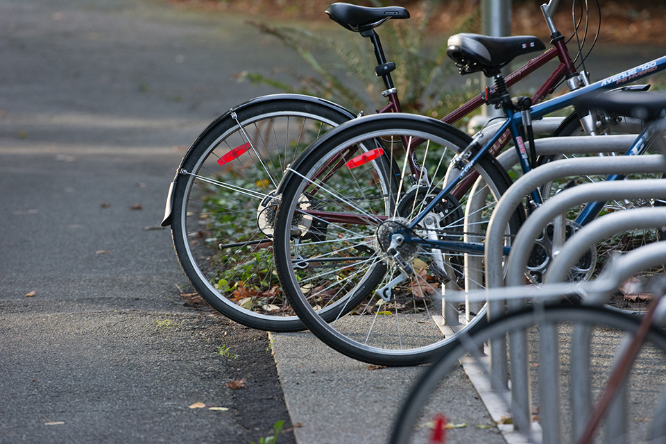 Full bike rack on the UVic campus