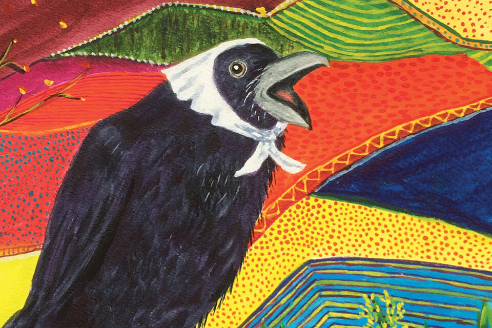 Painting: Raven in fields. Credit: Val Napoleon