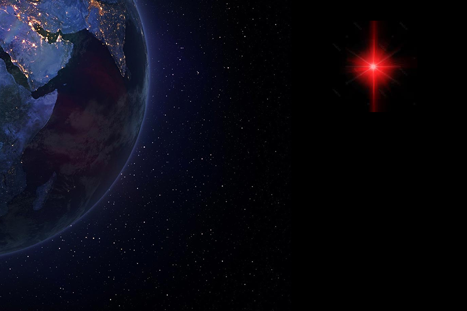 Graphic image depicting UVic ORCASat satellite in space.