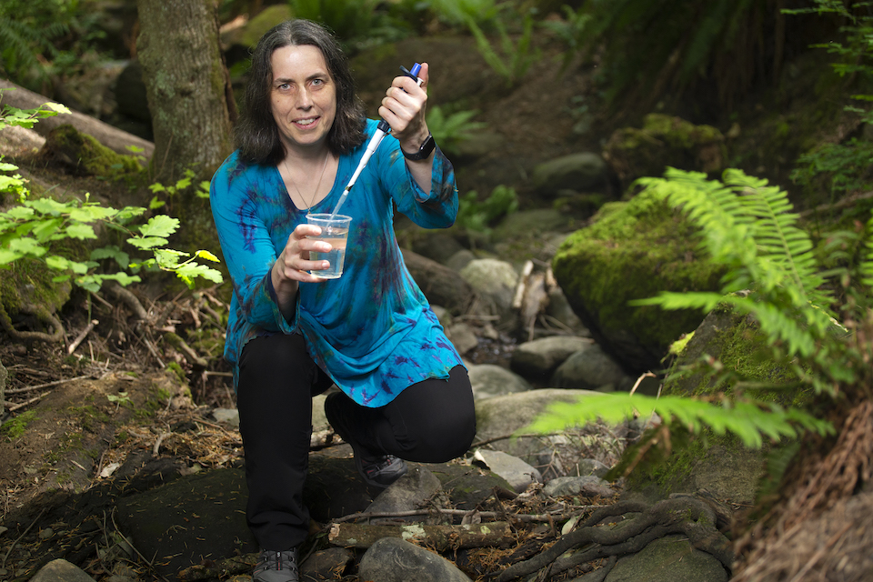 Caren Helbing's research focuses on environmental DNA building on Indigenous ecological knowledge. Today, UVic is recognized as a global leader by Times Higher Education with strength in work for SDG 15, life on land. Credit: UVic Photo Services.