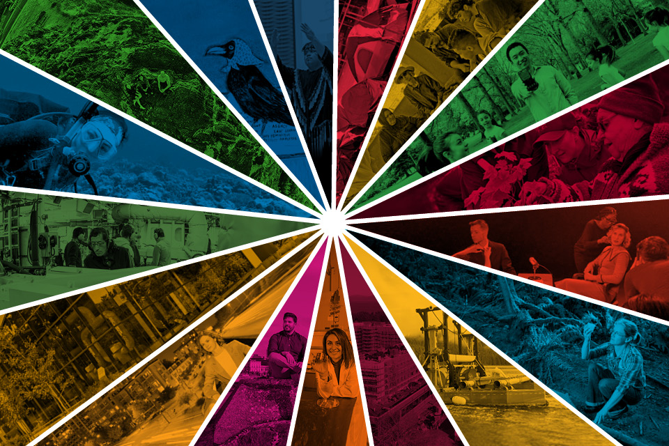 Graphic composite of UVic research and activities that reflect the United Nations Sustainable Development Goals. Graphic composite: Julena Lovegrove