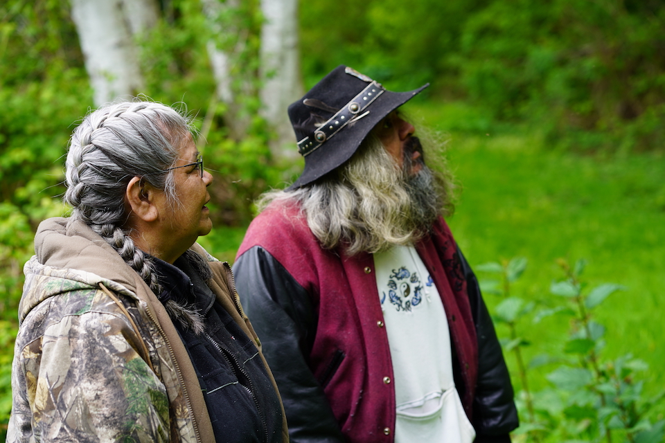 Fran and Sonny Wallas at Old Quatsino village of Xwatis (Quattishe Indian Reserve). Credit: Pieter Romer