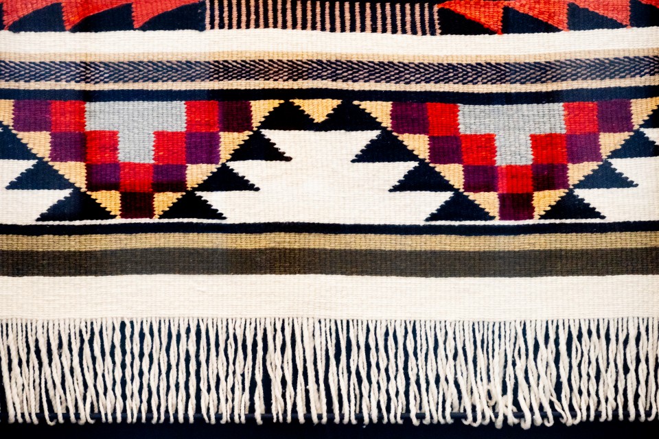 Closeup of The ‘Highly Respected One's, Peace of Mind at Last’ Coast Salish Woven Blanket.