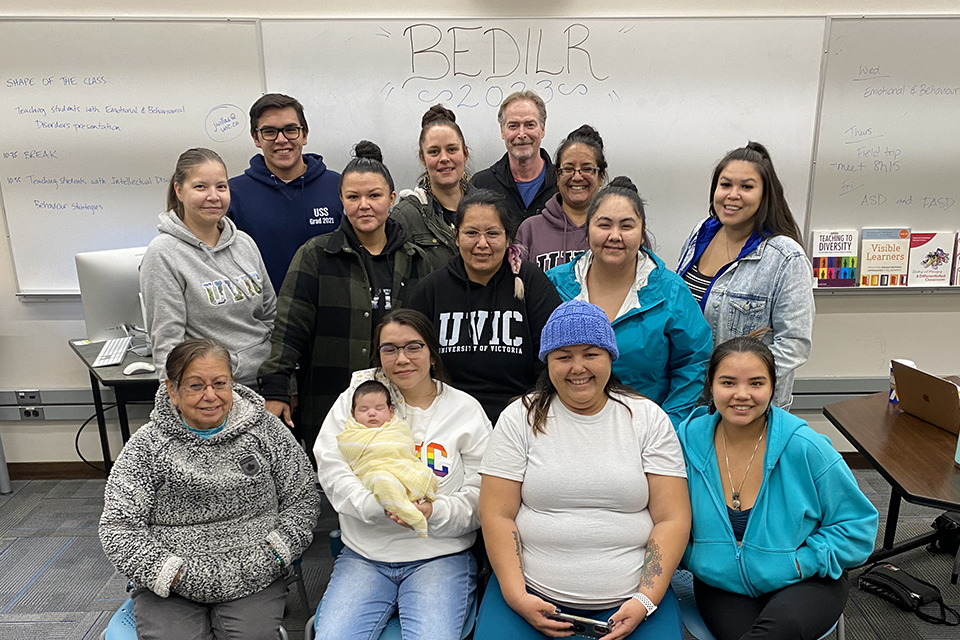 Students in UVic’s Bachelor of Education ILR program pictured on campus in December 2022—all currently in their final practicums! 