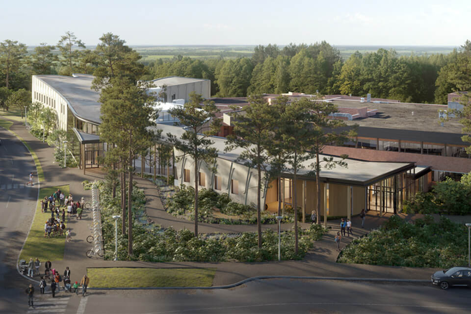 Architectural rendering of the front of the National Centre for Indigenous Laws at UVic.